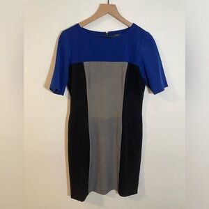 Tahari Arthur S Levine Color Block Sheath Dress Black Blue & Gray Size 6 Career